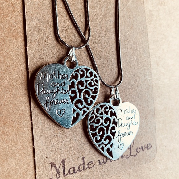 ♥️NWT♥️Mother’s Day Matching Heart 925 Silver Necklaces ♥️Hand Crafted♥️ - Picture 1 of 6